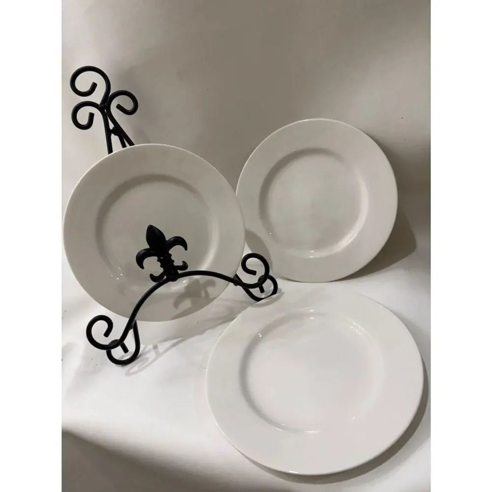 Pier 1 White Modern Classic Porcelain Ceramic 8 1/4 In Salad Plates Set of 3